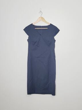 Talbots NEW Navy Blue White Pin Strips Wool Blend Short Sleeve Zipper Black Sz 2